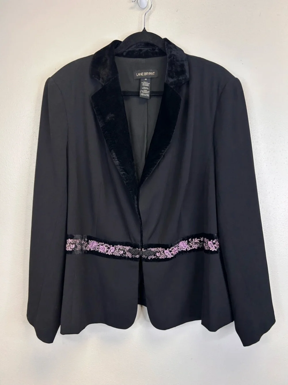 Goth Whimsigoth Black Blazer Velvet Embroidered Trim Size 20 1X Plus Vampire - Picture 2 of 13